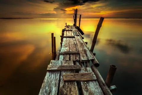 Indonesia, West Java, Cirebon, Traditional wooden harbor in early morning Photos