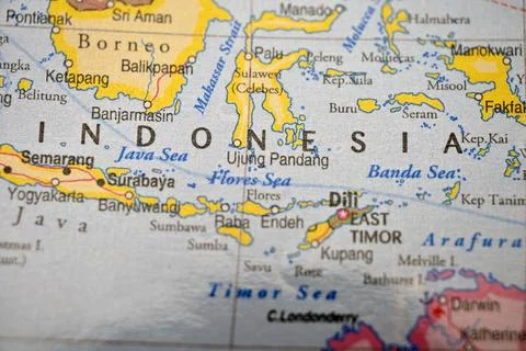 Indonesia on World Map  Selective Focus with Sharp Foreground and Blurred B.. Fotos de archivo
