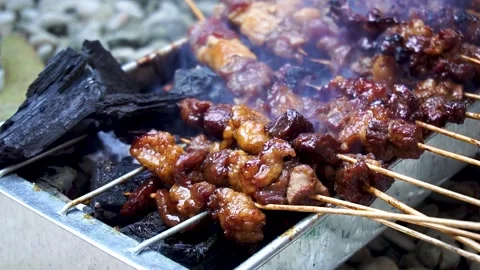 Indonesian Beef Satay on Charcoal Grill Stock Footage 311123796