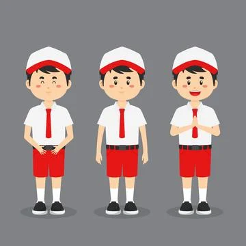 Indonesian Elementary School Character with Expression Stock Illustration