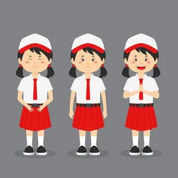 Indonesian Elementary School Character with Expression Stock Illustration
