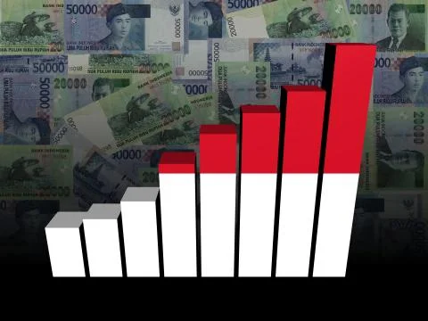 Indonesian flag bar chart over Rupiah illustration Stock Illustration