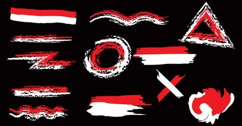 Indonesian flag elements red white brush strokes vector design Stock Illustration
