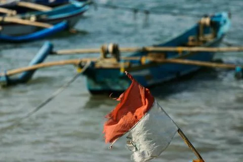 Indonesian flag flying on a boat Foto stock