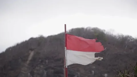 Indonesian flag on the hill Stock Footage 140144446