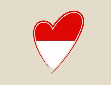 Indonesian flag painted inside a hand-drawn heart shape, representing love .. Stock Illustration