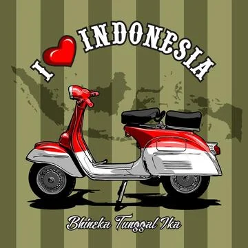 Indonesian flag pattern scooter with a map background Stock Illustration