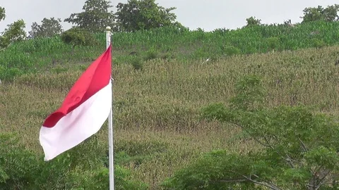 Indonesian flag waves due to strong wind Stock Footage 112293931