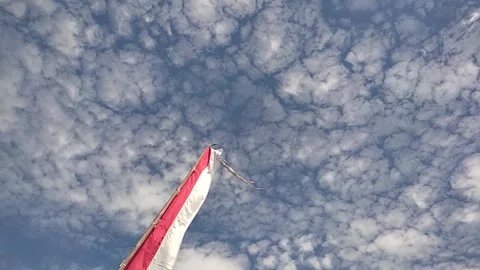 Indonesian flag waving under cloudy sky Video stock 314180170