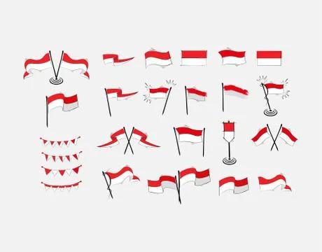 Indonesian flag on White background in vector illustration Stock Illustration