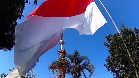 Indonesian huge flag fly proudly Stock Footage