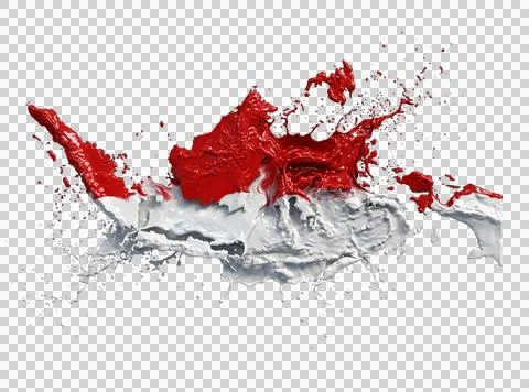 Indonesian map rendered with thick red and white paint splatter creating a .. Illustrazione stock