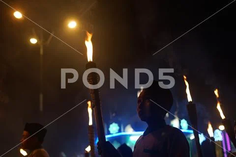 Indonesian Muslim having a night takbir before celebrating of Eid Mubarak Stock Photos
