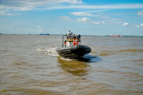 The Indonesian navy is conducting surveillance in the Dumai sea Stock Photos