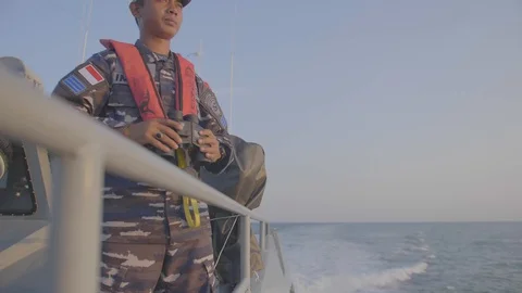 Indonesian Navy troops on board are on duty Stock Footage
