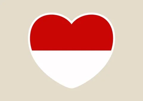 Indonesian or Monaco Flag inside a love heart shape, a simple vector icon e.. Stock Illustration