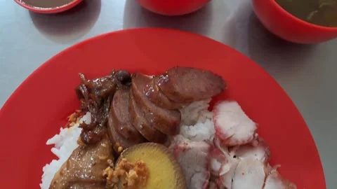 Indonesian Pork Rice Serving Close Up Pan Stock-Footage 336446387