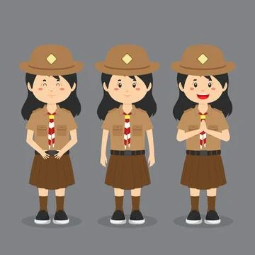 Indonesian Pramuka Character with Expression Stock Illustration