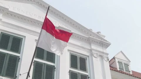 The Indonesian-red and white flag fluttering Stock Footage 208021265