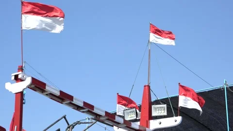 Indonesian red and white flags fluttering, celebrating Independence Day. Stock Footage 333164387