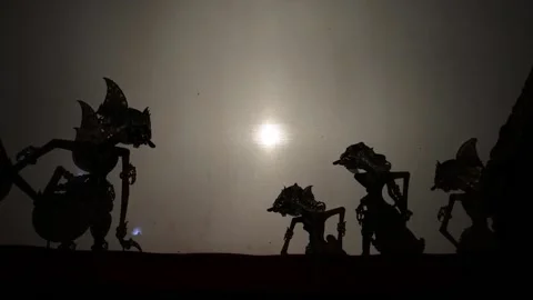 Indonesian shadow puppet show silhouette. Wayang kulit HD video. Stock Footage 236081853