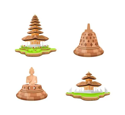 Indonesian temples flat color vector objects set Ilustración de archivo