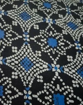 Indonesian Traditional Batik Pattern Blue Black White Fabric Texture Stock Photos