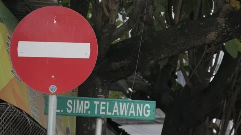 Indonesian traffic road sign, no entry street signage Stock Footage 136428053