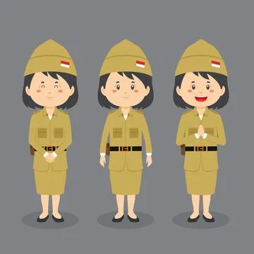 Indonesian Warrior Character with Various Expression Stock Illustration