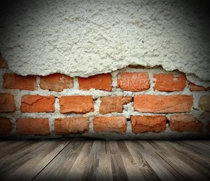 Indoor abstract backdrop with cracked brick wall Ilustración de archivo