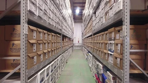 Indoor Aerial of Document Warehouse Stock Footage 114824827