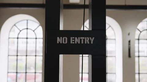 Indoor art gallery with arch shape windows and no entry warning, Prague Stock Footage 275005350