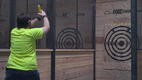 Indoor axe throwing Stock Footage 255349053