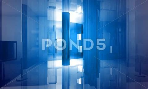 Indoor building. office space with blue light effects Stock Illustration