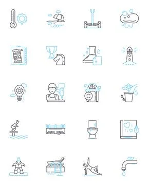 Indoor cleaning linear icons set. Dusting, Sweeping, Mopping, Scrubbing Illustrazione stock