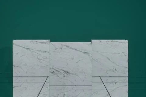 Indoor commodity shelves with green background, 3d rendering. 스톡 일러스트