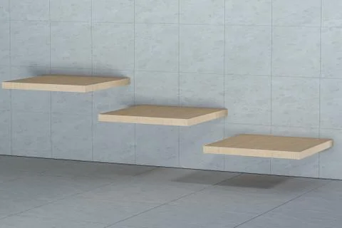 Indoor commodity shelves with grey background, 3d rendering. 스톡 일러스트