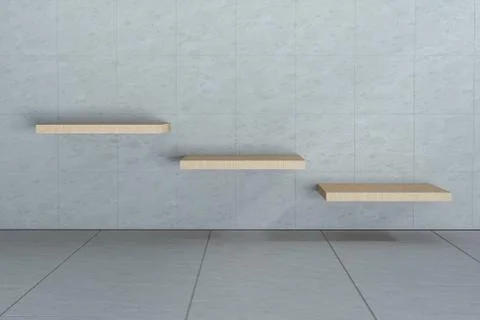 Indoor commodity shelves with grey background, 3d rendering. 스톡 일러스트