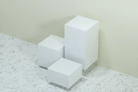 Indoor commodity shelves with light background, 3d rendering. Stock Illustration