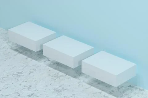 Indoor commodity shelves with light background, 3d rendering. Stock Illustration