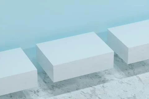 Indoor commodity shelves with light background, 3d rendering. Stock Illustration