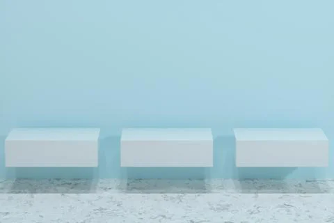 Indoor commodity shelves with light background, 3d rendering. 스톡 일러스트