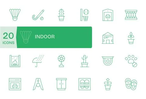 Indoor Design Vector Icons featuring 20 Detail Enhanced Thin Line Style Stock Illustration