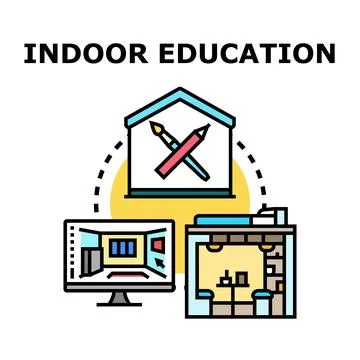Indoor education concept for learning and creative pursuits Stockillustratie