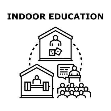 Indoor education concept vector learning and student activities Stock Illustration
