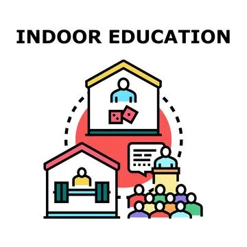 Indoor education concept vector learning and student activities Stock Illustration