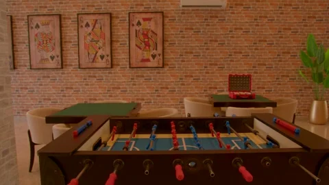 Indoor full  table soccer game in club house Stock Footage 295919040