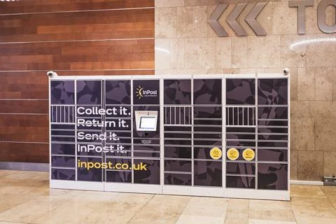 Indoor InPost parcel locker system for convenient online order collection, fe Stock Photos
