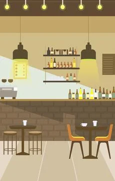 Indoor Interior Landscape in Cafe Coffee Shop with Brick Bar and Chair Tabl.. 스톡 일러스트