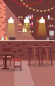 Indoor Interior Landscape in Cafe Coffee Shop with Brick Bar and Chair Tabl.. 스톡 일러스트
